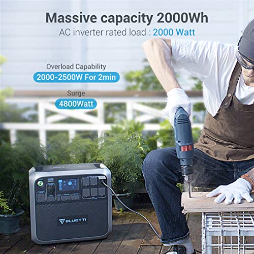 BLUETTI AC200P Portable Power Station, 2000Wh LiFePO4 Battery Backup w/ 6 2000W AC Outlets (4800W Peak), Solar Generator for Outdoor Camping, RV Travel, Home Use (Solar Panels Optional)