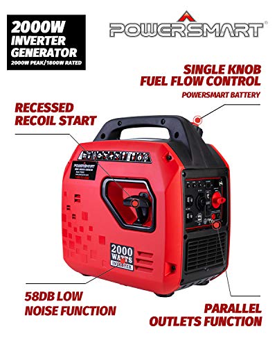 PowerSmart 2500W Portable Inverter Generator, Super Quiet 4-Stroke Engine, CARB Compliant, Eco-Mode Feature, Ultra Lightweight for Backup Home Use & Camping