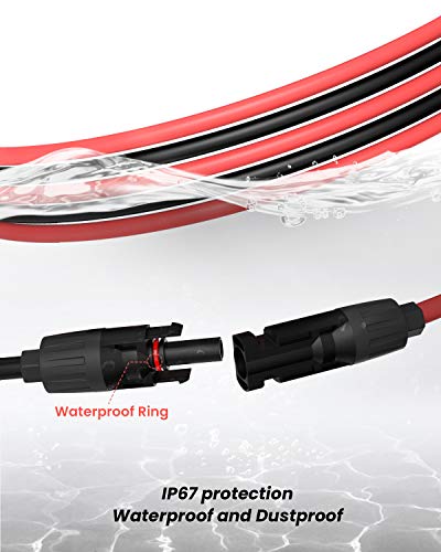 BougeRV 50 Feet 10AWG Solar Extension Cable with Female and Male Connector with Extra Free Pair of Connectors Solar Panel Adaptor Kit Tool (50FT Red + 50FT Black)