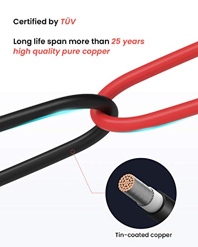 BougeRV 50 Feet 10AWG Solar Extension Cable with Female and Male Connector with Extra Free Pair of Connectors Solar Panel Adaptor Kit Tool (50FT Red + 50FT Black)