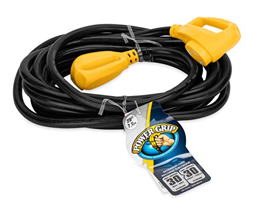 Camco PowerGrip 30-Amp Camper/male RV Extension Cord | Features a Durable Heat-Resistant PVC Construction with 10-Gauge Wires and a Flexible Design | Rated for 125 Volts/3750 Watts | 25-Feet (55191)