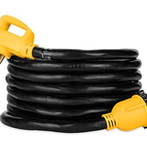 Camco PowerGrip 25-Foot 50-Amp Camper/RV Extension Cord | Features a 50-Amp Standard Male Connector & a 50-Amp Locking Female Connector | Rated for 125/250 Volts/12500 Watts (55542)