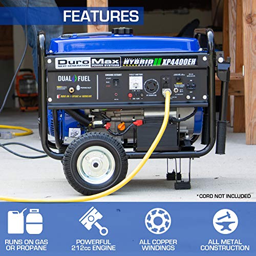 DuroMax XP4400EH Dual Fuel Portable Generator-4400 Watt Gas or Propane Powered Electric Start-Camping & RV Ready, 50 State Approved, Blue and Black
