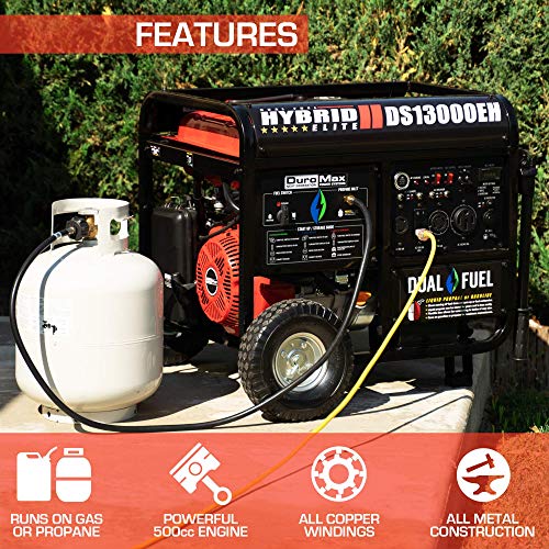 DuroStar DS13000EH Dual Fuel Portable Generator - 13000 Watt Gas or Propane Powered - Electric Start - Home Back Up & RV Ready, 50 State Approved