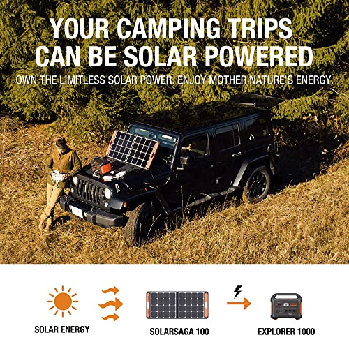 Jackery Solar Generator 1000, Explorer 1000 and 1xSolarSaga 100W Solar Panel with 3x110V/1000W AC Outlets, Solar Power Generator with Lithium Battery Pack for Outdoor RV/Van Camping & Outages