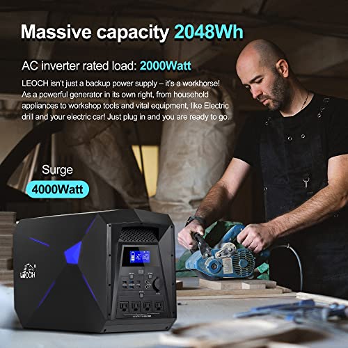 2000W Solar Power Station, 2048Wh LiFePO4 Portable Power Station, 4 x 2000W AC Outlets (4000W Surge), 900W Max Fast Charging, Solar Generator for Outdoors RV/Van Camping, Home Use UPS Emergency.