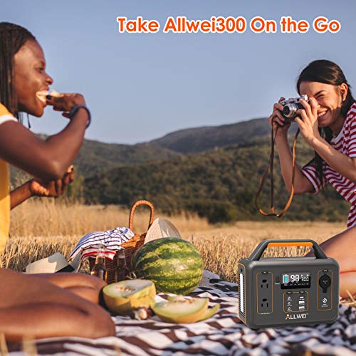 ALLWEI Portable Power Station 300W(Peak 600W), 280Wh Solar Generator with USB-C PD60W, 110V Pure Sine Wave AC Outlet, 78000mAh Backup Lithium Battery for Outdoor Camping Travel Emergency Home Blackout