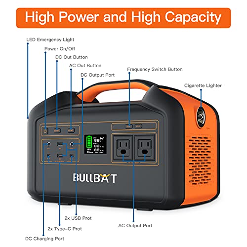 BULLBAT 800Wh Portable Power Station Pioneer 800,218400mAh Solar Generators Lithium Battery Power Supply with 110V/800W AC Outlet, Home CPAP Camping Emergency Backup