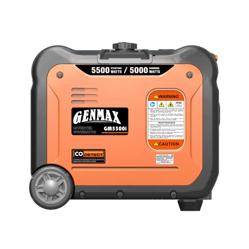 GENMAX Portable Inverter Generator，5500W Ultra-Quiet Gas Engine, EPA Compliant, Eco-Mode Feature, Ultra Lightweight for Backup Home Use & Camping (GM5500i)