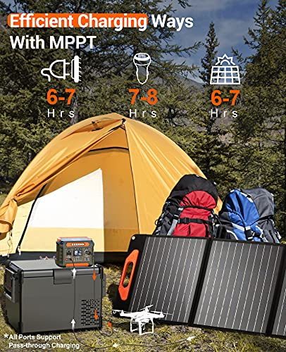 PROGENY 300W Portable Power Station, 299Wh/80818mAh Solar Generator, Regulated DC Output Backup Battery with Pass-Through Charging AC Outlet, Pure Sine Wave, LED Light Power Station for CPAP Camping