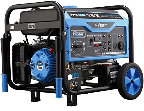 Pulsar PG10000B16 Portable Dual Fuel Generator-8000 Rated 10000 Peak Watts-Gas & LPG Electric Start-Switch-&-Go Build in, RV Ready-CARB Compliant, 10, 000W, Black