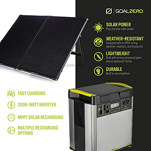 Goal Zero Yeti Portable Power Station - Yeti 6000X w/ 6,071 Watt Hours Battery Capacity, USB Ports, AC Inverter, 2 Boulder 200 Briefcase Solar Panels - Rechargeable Generator for Home, RVs, Work Sites
