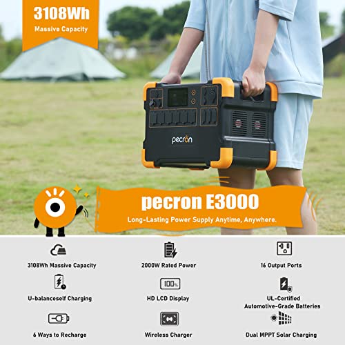 pecron E3000 Solar Generator with Solar Panels included,2000W/3108Wh Portable Power Station with 2Pcs 200W Solar panels for Outdoor Camping RV/Van Emergency