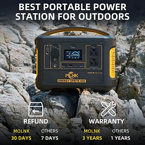 MOLNK Portable Power Station 300W, ENERGY SPRITE 300, 405Wh Backup Lithium Battery Pack with 2 x 300W Pure Sine Wave AC Outlets & 3 x DC Outputs & 1 x USB-C PD 65W &1 x USB FAST Charge & LED Flashlight, Solar Generator for outdoor camping, RV, Emergency