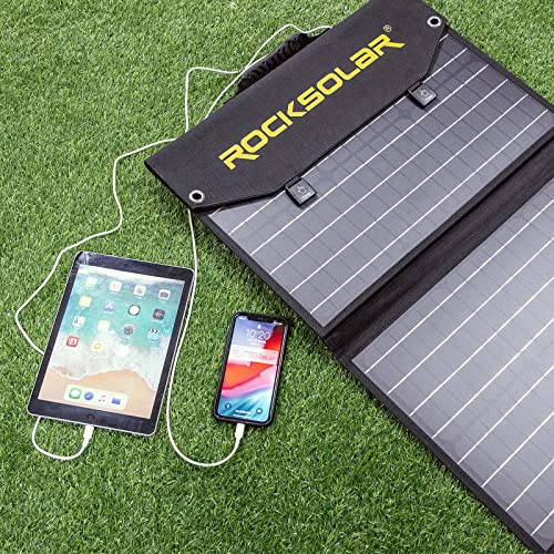 ROCKSOLAR 60 Watt Foldable Solar Panel Kit - Monocrystalline Cell Solar Battery Charger with Multiple 12V DC/USB/USB C PD Outlets - IPX4 Water Resistant Portable Starter Kit for Home, RV, Camping