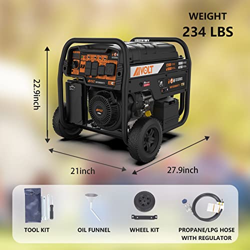 AIVOLT 12500 Watts Dual Fuel Generator - Portable Gas or Propane Powered Generator for Home Use Electric Start Generator for Power Outages, CO Sensor, 50 State Approved