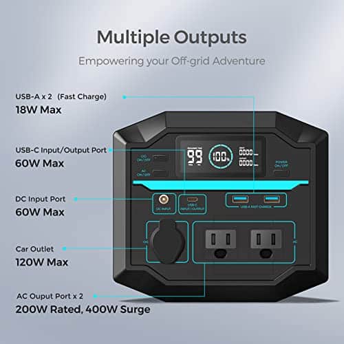 Renogy Portable Power Station Camping, 222Wh Backup Lithium Battery of Fast Recharging, w/Two 120V/200W Pure Sine Wave AC Outlets, Solar Generator for Outdoor Camping Travel, Compatible with PV Input
