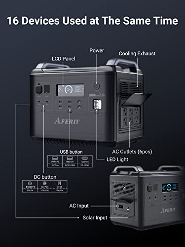 AFERIY Portable Power Station 2000W (4000Wmax) 1997Wh/624000mAh LiFePO4 UPS Pure Sine Wave, Fully Charged in 1.8 Hours, 3500 Cycles + 16 Output Ports Solar Generator for Camping, RV, Home, Emergency