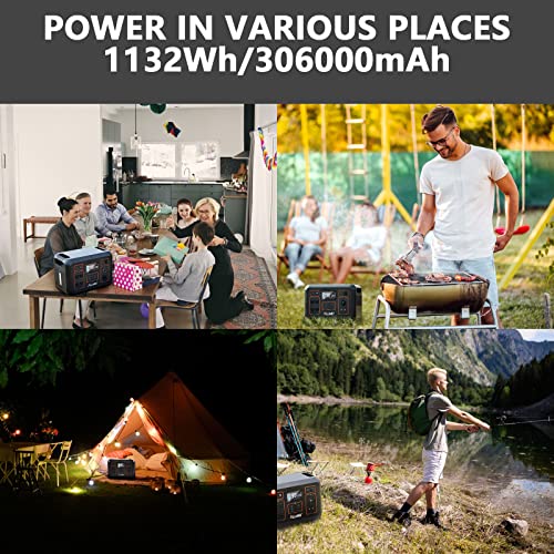 ALLWEI Portable Power Station 1200W(Peak 2400W), 1132Wh Solar Generator 306000mAh with 4 * 120V AC Outlets, 6* USB-C PD3.0 60W, Solar Power Generator for Outdoor RV Van Camping Travel Home Emergency