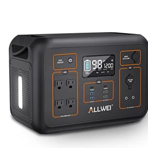 ALLWEI Portable Power Station 1200W(Peak 2400W), 1132Wh Solar Generator 306000mAh with 4 * 120V AC Outlets, 6* USB-C PD3.0 60W, Solar Power Generator for Outdoor RV Van Camping Travel Home Emergency