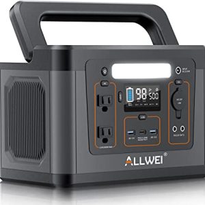 ALLWEI Portable Power Station 500W(Peak 1000W), 461Wh Outdoor Solar Generator PD60W USB-C, 124800mAh Lithium Battery Backup with 2 * 110V AC Outlet for RV/Van Camping CPAP Emergency Power Outage Home