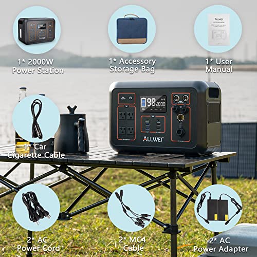 ALLWEI Solar Generator 2000W(Peak 4000W) with 1 * 200W Solar Panel, 2131Wh Portable Power Station, 6 PD100W USB, 4 AC Outlet, Home Battery Backup for Camping RV Van Home Outdoor Power Outage Off Grid