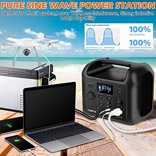 R300 299Wh Portable Power Station, 300W Pure Sine Wave Solar Generator 93437mAh Backup LiFePO4 Battery 110V 2 AC Outlets,PD 60W USB-C in/out,Dual 12V/120W Ports outdoor generator for Camping,RV