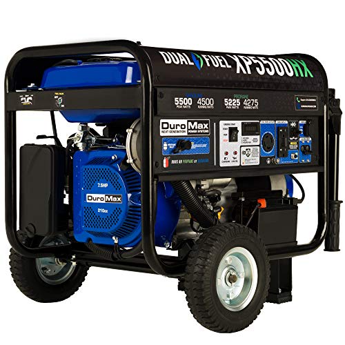 DuroMax XP5500HX Dual Fuel Portable Generator-5500 Watt Gas or Propane Powered Electric Start w/CO Alert 50 State Approved Blue & XPSGC Generator Cover For Models XP4400 and XP4400E,Black
