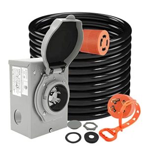 50ft 30 Amp Generator Cord and 30 Amp Generator Inlet Box, NEMA L14-30P to L14-30R Power Extension Cord and 125V/250V 7500W Twist Lock Cord Plug for Home Pool RV Emergency Backup,ETL Listed