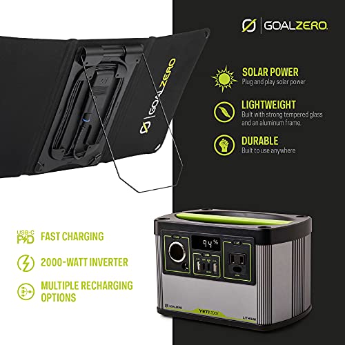 Goal Zero Yeti Portable Power Station - Yeti 200X w/ 187 Watt Hours Battery Capacity, Includes Nomad 20 Solar Panel USB Ports & AC Inverter - Solar Generator for Camping, Travel, Outdoor