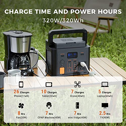 Solar Generator 320W Portable LiFePO4 Power Station 320Wh and Solar Panel 60W with 2 AC Outlet 110V/300W(Peak 480W), Solar Mobile Battery Backup for Outdoors Camping Travel Hunting Home Emergency