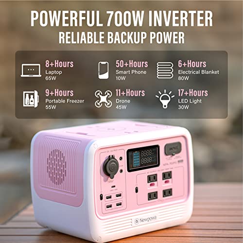 Newpowa Portable Solar Generator 700W Backup Lithium Battery Power Station, 537Wh LiFePo4 Powerbank AC 120V Outlet DC Wireless Charging, Pure Sine Wave for Outdoors Camping Travel Party Blackout