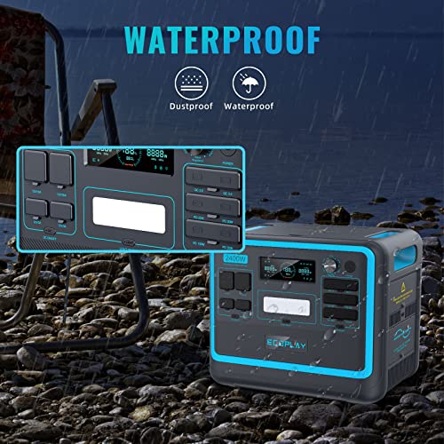 Portable Power Station, 2400W Solar Generator, 2048Wh LiFePO4 Battery, 1.8H Fast Charging, 110V AC Outlets, Adjustable Input Power, Outdoor Generators for Camping, Home Use, Emergency or RV Travel