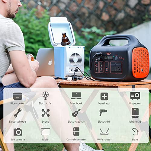 296wh Portable Power Station FUENTE LUZ Solar Generator Backup Lithium Battery Power Supply (Solar Panel Not Included)110V Pure Sine Wave AC Outlet For Outdoor Camping Travel Emergency (300, Orange)