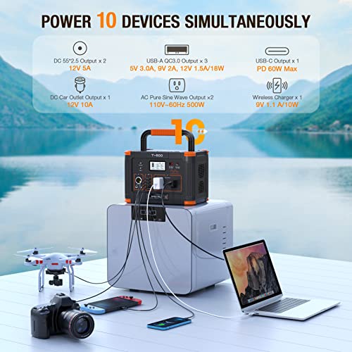 519Wh Outdoor Solar Generator with 100W Portable Solar Panel 20V, Portable Power Station 500W(Peak 1000W) Backup Battery Pack Solar Kit for RV/Van Camping Fishing Climbing Road Trip Home Emergency