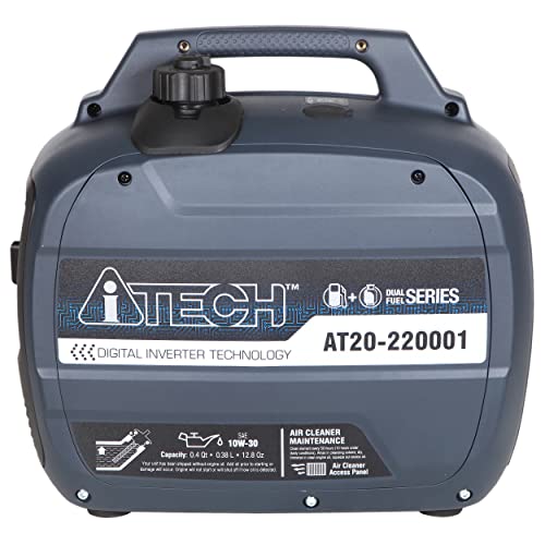 A-ITECH 2000 Watt Portable Inverter Generator Dual Fuel Gas & Propane Powered Super Quiet Operation for Home or Outdoor, Lightweight, RV Ready, California CARB Compliant