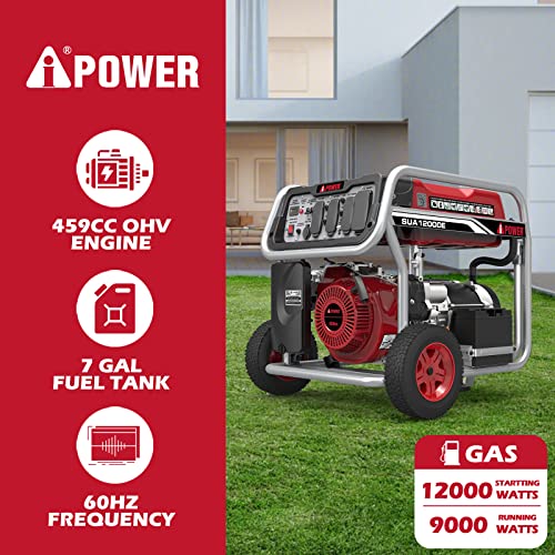 A-iPower SUA12000E 12000 Watt Portable Generator Heavy Duty Gas Powered With Electric Start For Jobsite, RV, and Whole House Backup Emergency