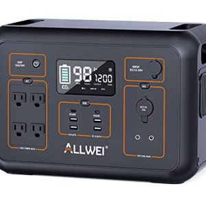 ALLWEI Portable Power Station 1200W(2400W Surge), 1132Wh Solar Generator with 4 120V AC Outlet, 6 USB PD60W, 306000mAh Backup Lithium Battery for Home Outdoor Camping Fishing Emergency Power Outage