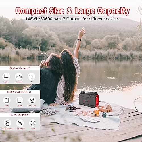 Apowking Portable Power Bank with AC Outlet, 146Wh/39600mAh 110V/100W Laptop Charger Battery Backup, External Battery Pack Power Supply for Home Emergency Outage, Outdoor Camping RV Trip Adventure