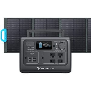 BLUETTI Solar Generator EB55 with PV120 Solar Panel Included, 537Wh Portable Power Station w/ 4 110V/700W AC Outlets, LiFePO4 Battery Pack for Camping, Adventure, Emergency Steel Grey EB55+PV120