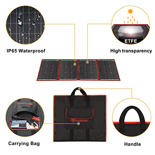 DOKIO 160W 18V Portable Solar Panel Kit (ONLY 9lb) Folding Solar Charger with 2 USB Outputs for 12v Batteries/Power Station AGM LiFePo4 RV Camping Trailer Car Marine……