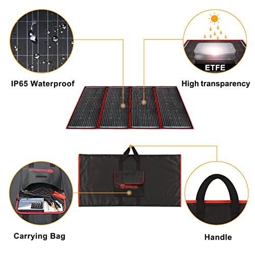 DOKIO 300W 18V Portable Solar Panel Kit Folding Solar Charger with 2 USB Outputs for 12v Batteries/Power Station AGM LiFePo4 RV Camping Trailer Car Marine