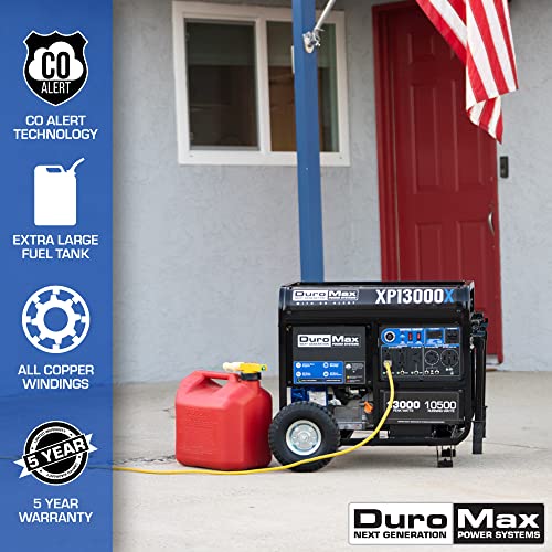DuroMax XP13000X 13,000-Watt/10,500-Watt 500cc Electric Start Gas Powered Portable Generator w/ CO Alert, Black/Blue