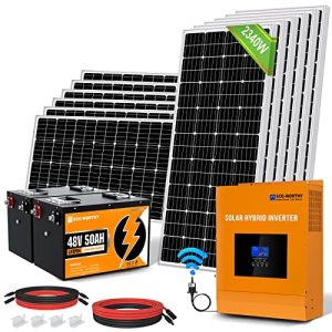 ECO-WORTHY 9.4KWH 2340W 48V Off Grid Complete Solar Panel Kit for Home/Shed: 12pcs 195W Solar Panel + 2pcs 48V 50AH Lithium Battery(5.12KWH) + 5000W 48v All-in-one MPPT Charger Inverter,Plug and Play
