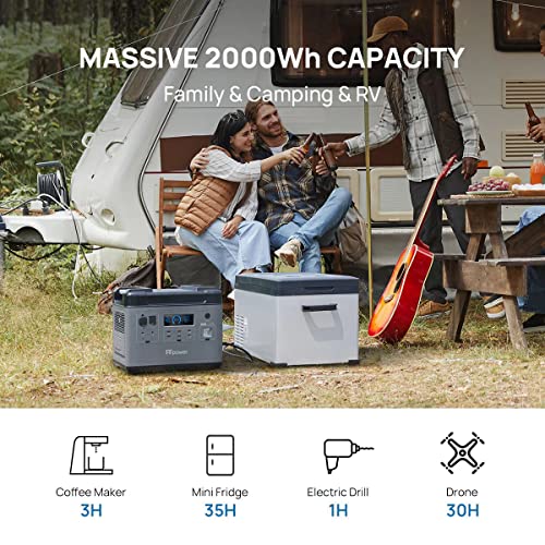 FFpower P2001 Solar Generator 2000Wh with 2X200W Solar Panel, 6 X 2000W (4000W Surge) AC Outlets, LiFePO4 Battery, UPS Power Supply, Power Station for Home Backup Outdoors Camping RV Emergency