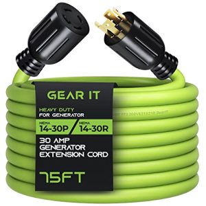 GearIT 30-Amp Generator Extension Cord (75 Feet) 4-Prong 120/250-Volt 7500W, NEMA L14-30P/L L14-30R, 10 Gauge SJTW Locking Power Cord for Manual Transfer Switch, Portable Generators, Power Outage 75ft