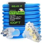 GearIT Extension Cord 100 Feet 10/3-3 Triple Outlet Ultra Heavy Duty SJEOW Extreme Weather Outdoor/Indoor - 10 Gauge 3 Prong, LED Lighted Plug, Oil Resistant Rubber Jacket