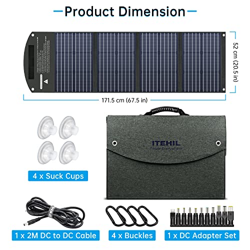ITEHIL Solar Panel, 100W 18V Monocrystalline Portable Solar Panel, High Efficiency Waterproof Solar Panel Charger with USB/DC Outputs for Power Stations Outdoor Camping