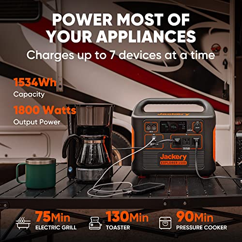 Jackery Portable Power Station Explorer 1500, 1534Wh Portable Generator with 3x110V/1800W AC Outlets, Solar Mobile Lithium Battery Pack for Outdoor RV/Van Camping, Overlanding (Renewed)