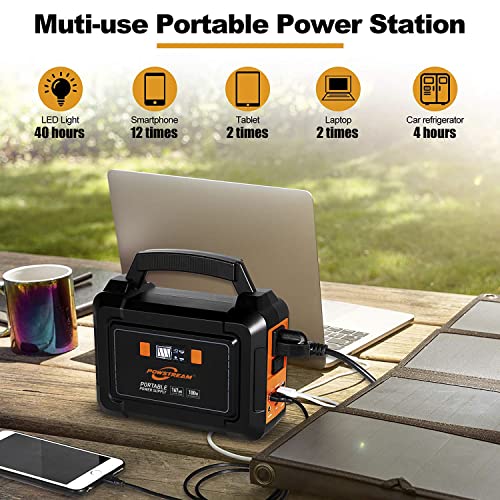 POWSTREAM 100W Portable Power Station Solar Generators 167Wh Lithium Battery Power Supply with 110V AC Outlet, 2 DC Ports, 4 USB Ports, LED Flashlights for CPAP Home Camping Emergency Backup